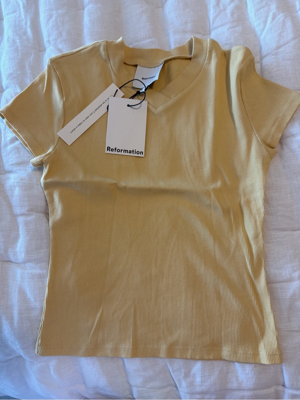 Reformation Short Sleeve Ribbed Tee in Pale Yellow